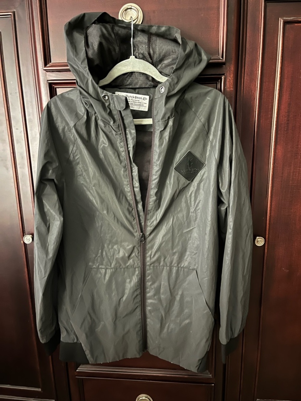 Dutch Bros Rain Jacket  Hooded Jacket - Charcoal Gray small